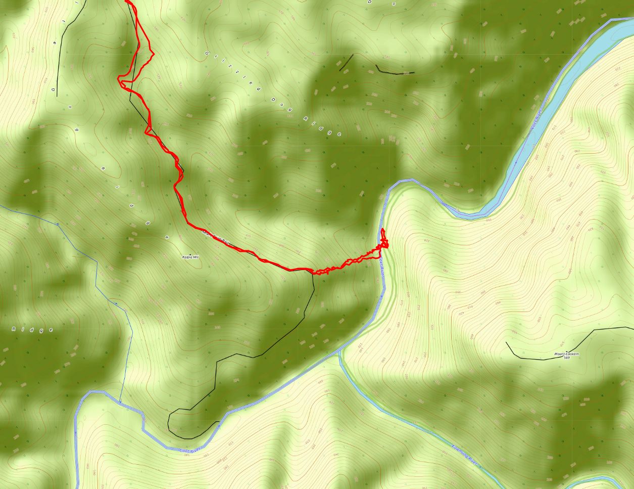 Details of final section of GPS route to Kelpie Point