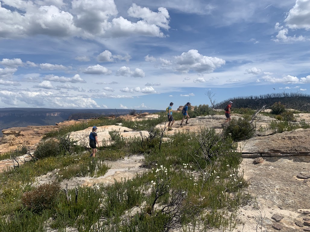 Walking across the flatter Mt Stewart ridgetop