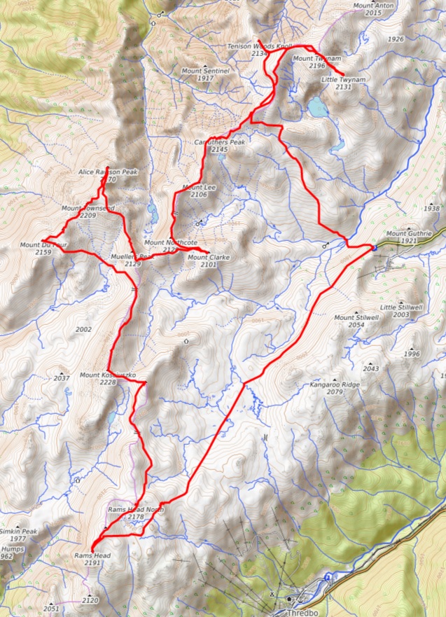 GPX Aerial view of Top 16 peaks trip