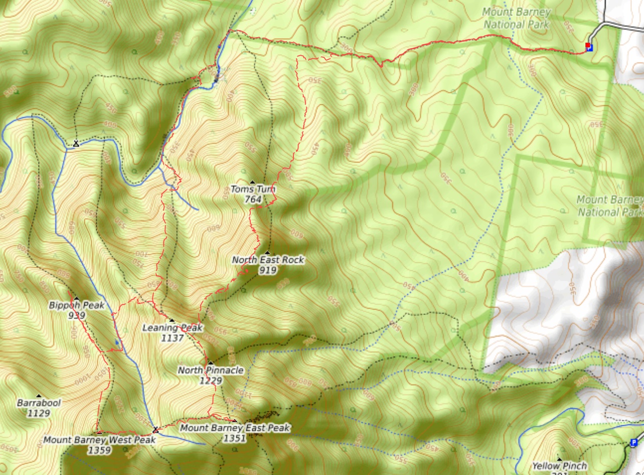 GPS route of Mt Barney circuit