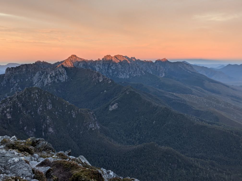 Sunrise over Western Arthurs from Mt Scorpio